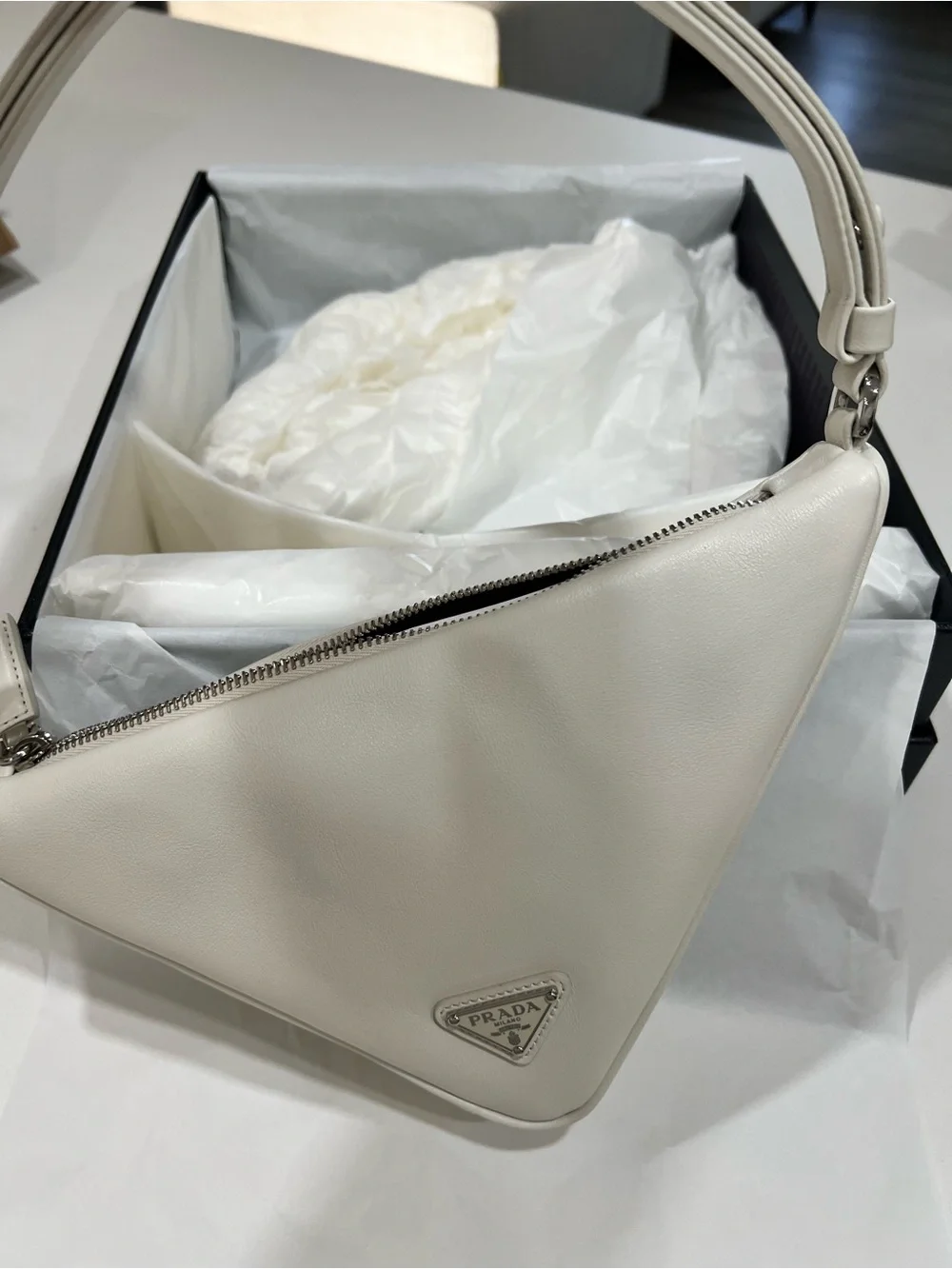 Prada White Triangle Shoulder Bag